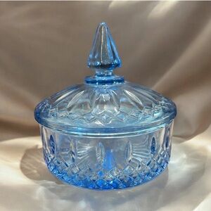 Vintage Indiana Depression Glass Diamond Point Ice Blue Candy Nut Dish With Lid
